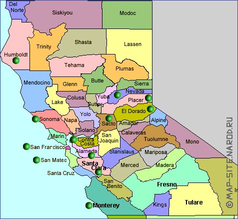 mapa de California em ingles