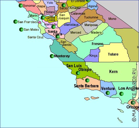 carte de Californie en anglais