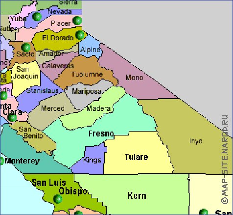 carte de Californie en anglais