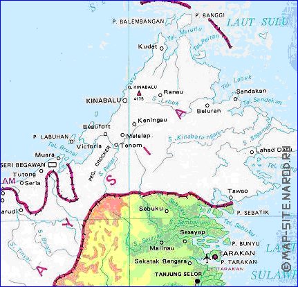 mapa de Borneo no idioma indonesio