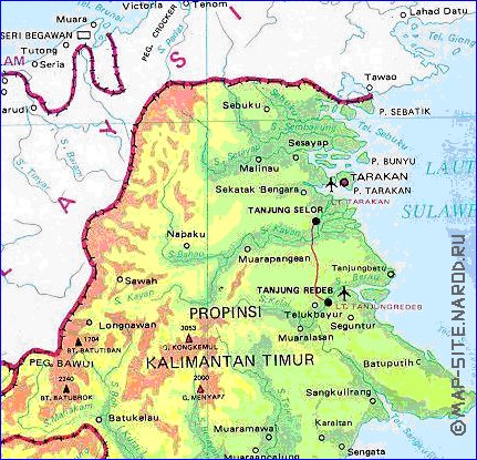 mapa de Borneo no idioma indonesio