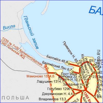 Transporte mapa de Oblast de Kaliningrado