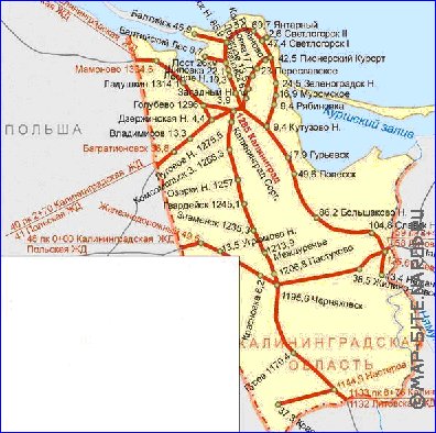 Transport carte de Oblast de Kaliningrad