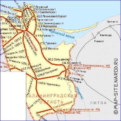 Transport carte de Oblast de Kaliningrad