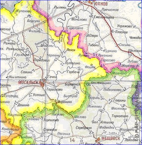 Administratives carte de Oblast de Kalouga