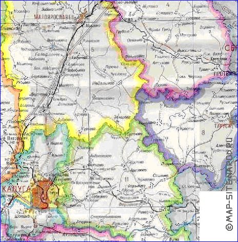 Administratives carte de Oblast de Kalouga