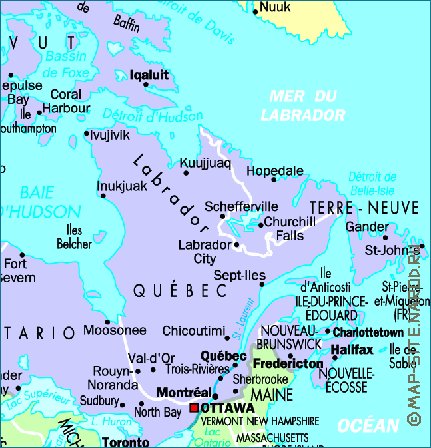 mapa de Canada em frances