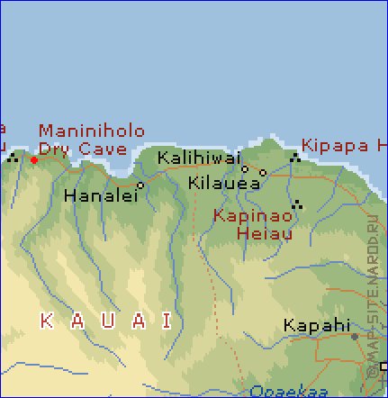 mapa de Kauai em ingles