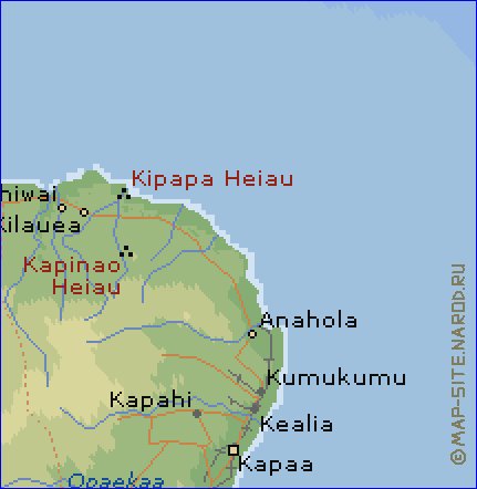 mapa de Kauai em ingles