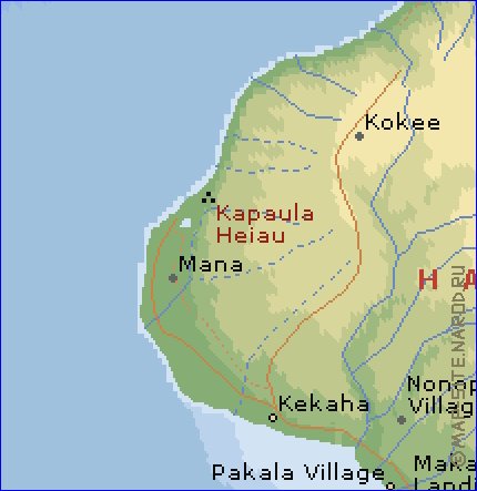 mapa de Kauai em ingles