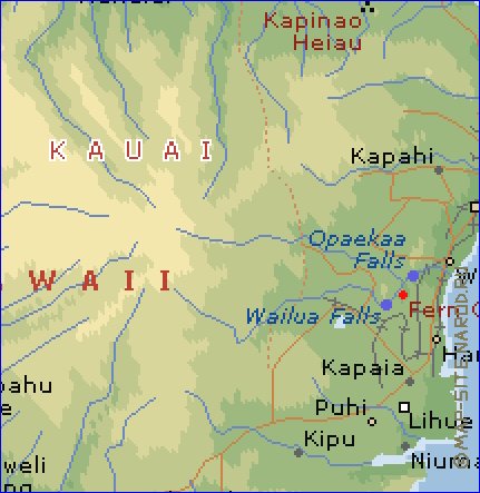 mapa de Kauai em ingles