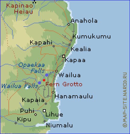 mapa de Kauai em ingles