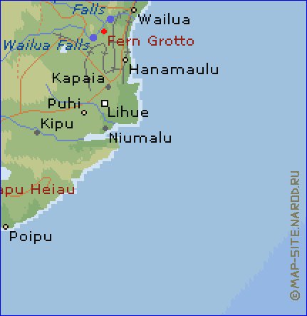 mapa de Kauai em ingles