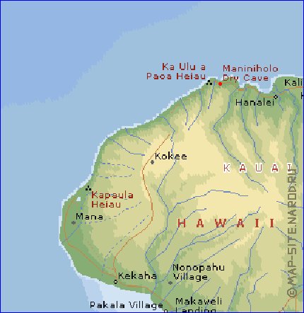 mapa de Kauai em ingles