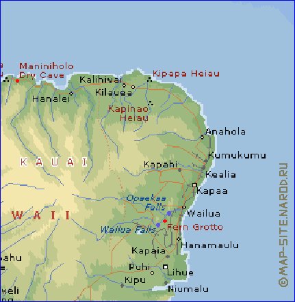 mapa de Kauai em ingles