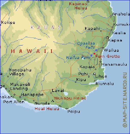 mapa de Kauai em ingles