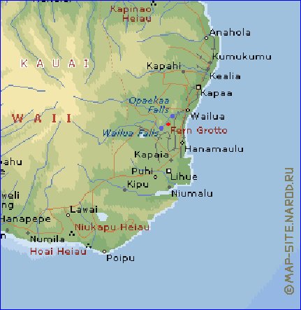 mapa de Kauai em ingles