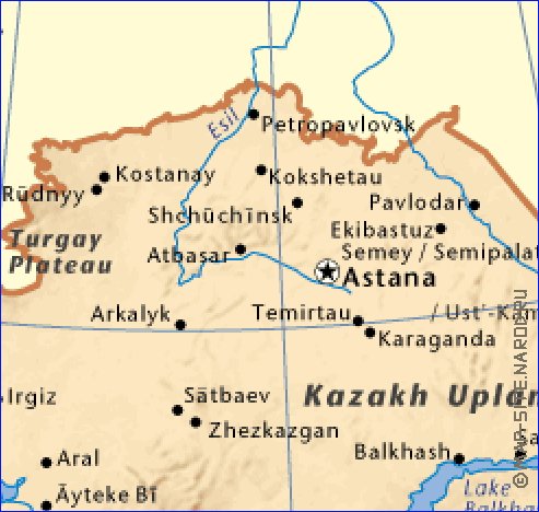 carte de Kazakhstan en anglais