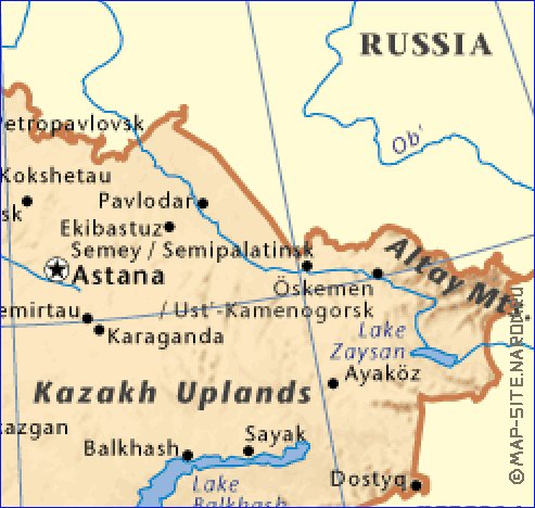 carte de Kazakhstan en anglais