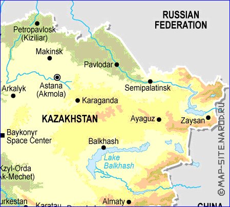 Fisica mapa de Cazaquistao em ingles