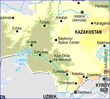 Fisica mapa de Cazaquistao em ingles