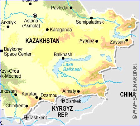 Fisica mapa de Cazaquistao em ingles