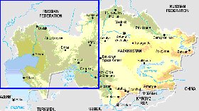 Fisica mapa de Cazaquistao em ingles