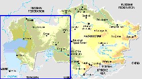 Physique carte de Kazakhstan en anglais