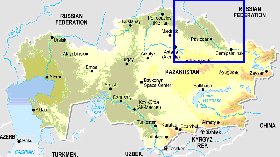 Fisica mapa de Cazaquistao em ingles