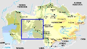 Physique carte de Kazakhstan en anglais
