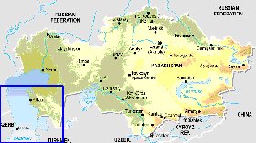 Physique carte de Kazakhstan en anglais