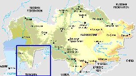 Physique carte de Kazakhstan en anglais