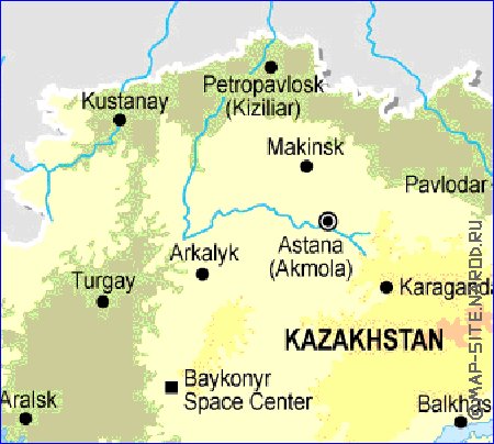 Fisica mapa de Cazaquistao em ingles
