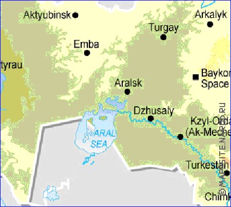 Physique carte de Kazakhstan en anglais