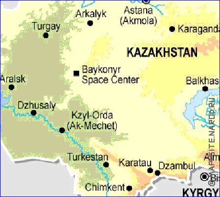 Fisica mapa de Cazaquistao em ingles