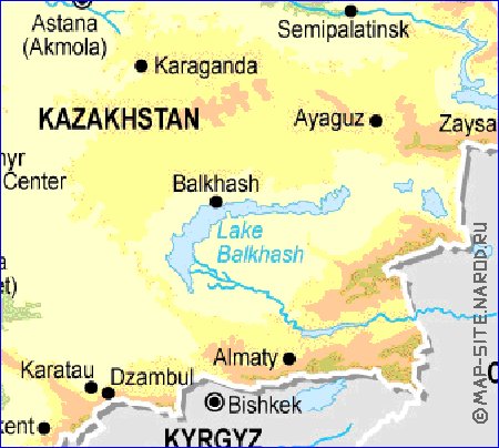 Fisica mapa de Cazaquistao em ingles