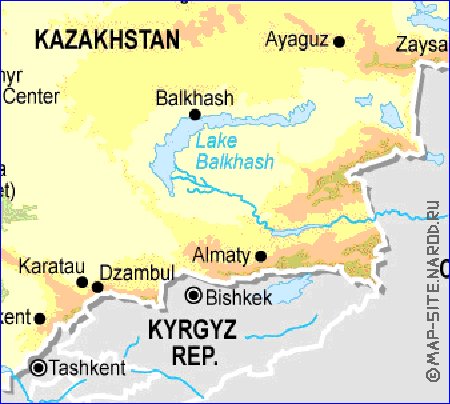 Fisica mapa de Cazaquistao em ingles