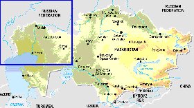 Fisica mapa de Cazaquistao em ingles