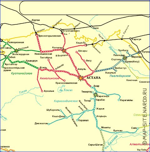 Transport carte de Kazakhstan