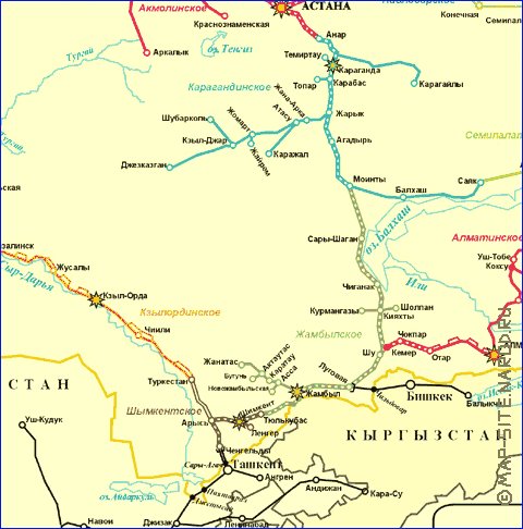 Transport carte de Kazakhstan