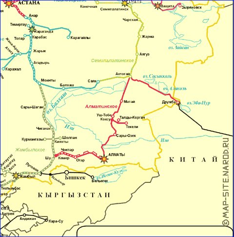 Transporte mapa de Cazaquistao