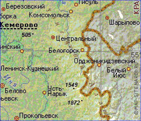 carte de Oblast de Kemerovo