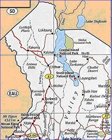 mapa de Quenia em ingles