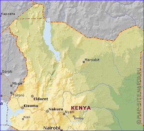 Fisica mapa de Quenia em ingles