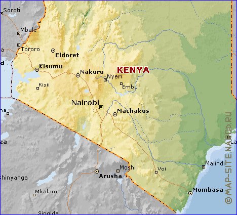 Fisica mapa de Quenia em ingles