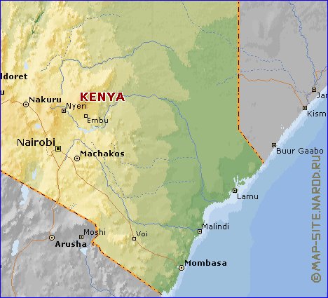 Fisica mapa de Quenia em ingles