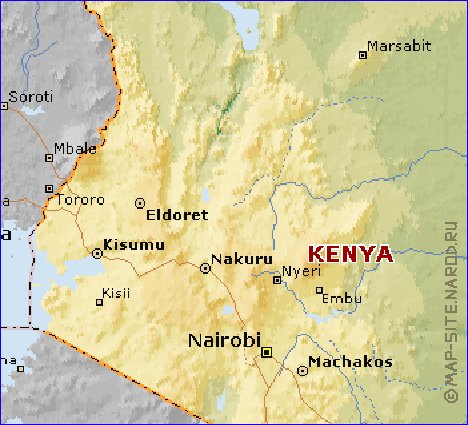 Fisica mapa de Quenia em ingles
