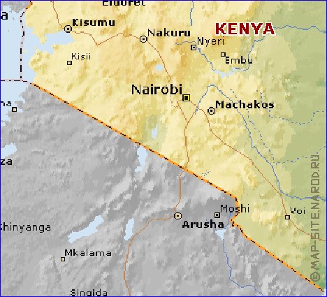 Fisica mapa de Quenia em ingles