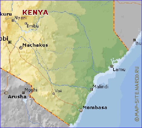Fisica mapa de Quenia em ingles