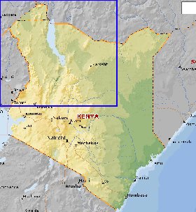 Physique carte de Kenya en anglais